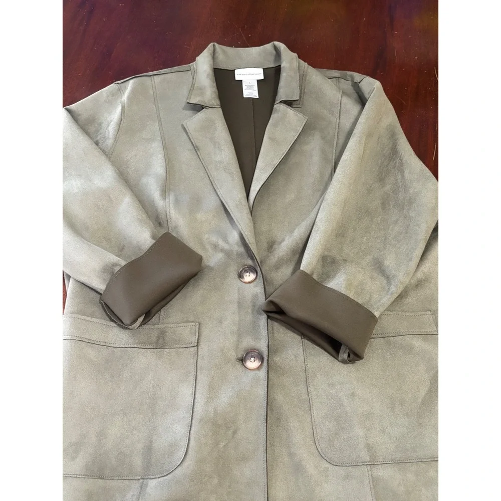 Alfred Dunner Womens Faux Suede Longline Jacket Large Earthy Oversized Cabincore